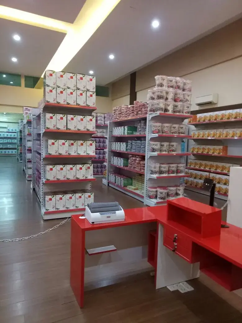 Rak Supermarket — Gondola tugas berat untuk supermarket dan hypermarket, tinggi sampai 2.200 mm.